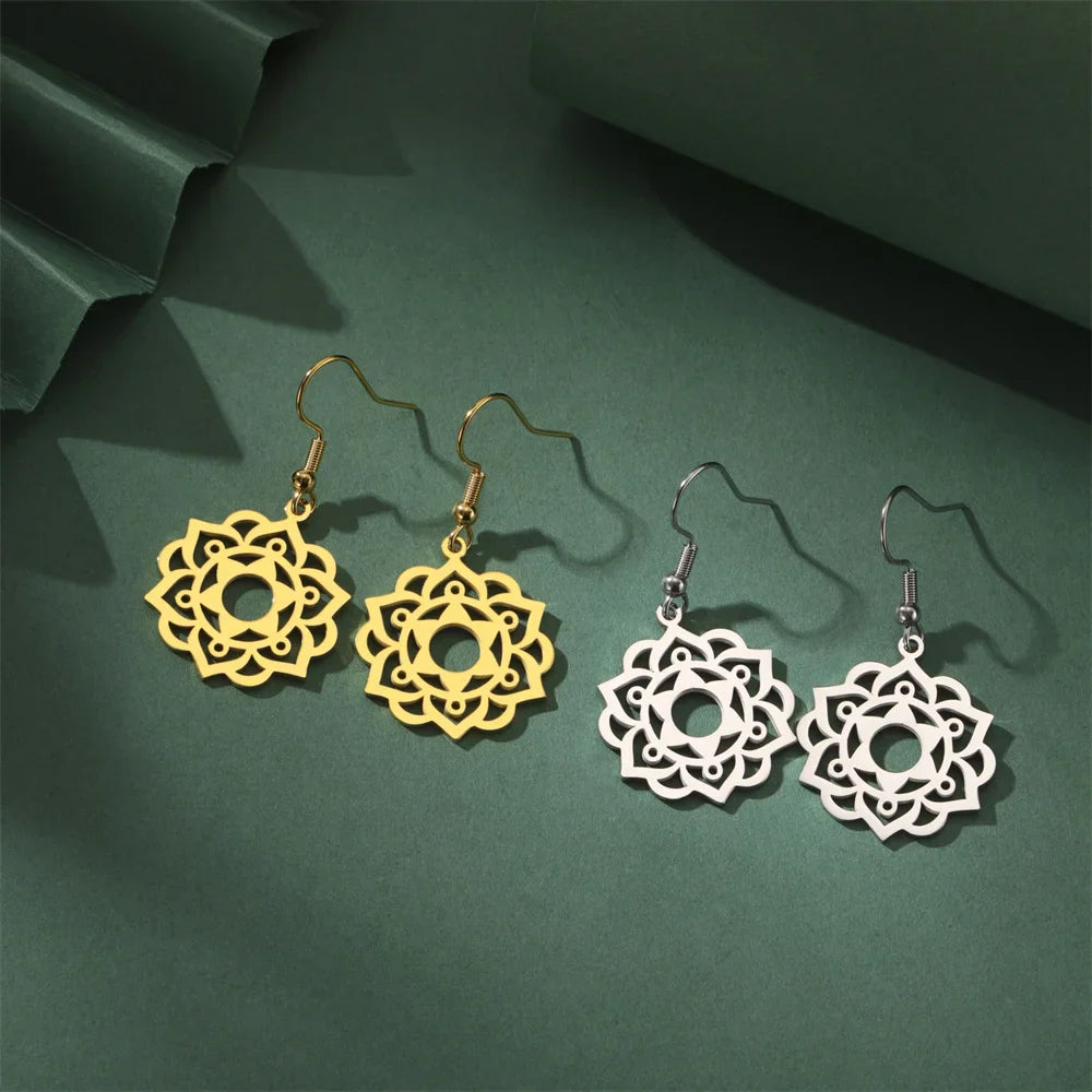 Mandala Drop Earrings for Women in silver