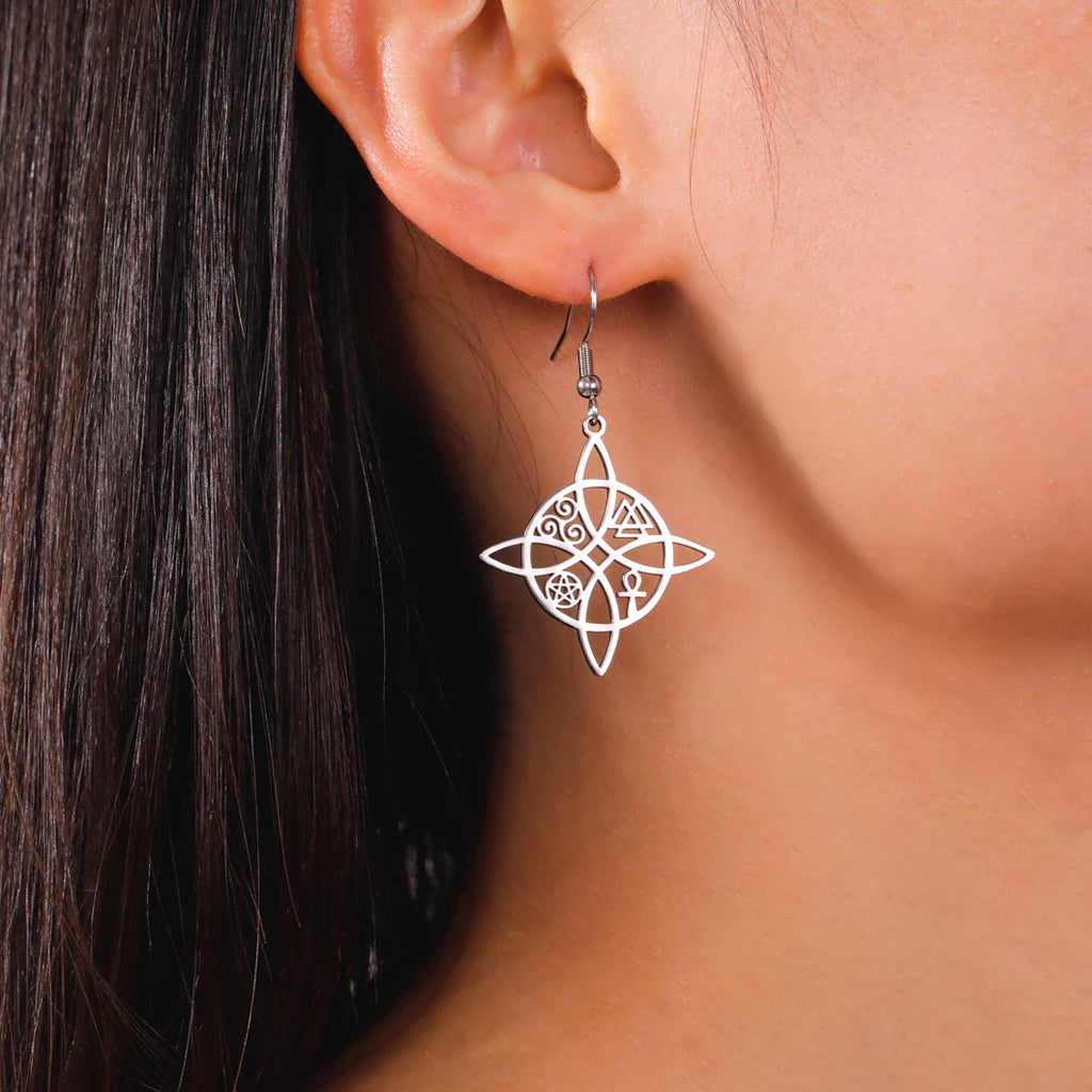 Wiccan Protection Witch's Knot Dangle Earrings for Women Silver