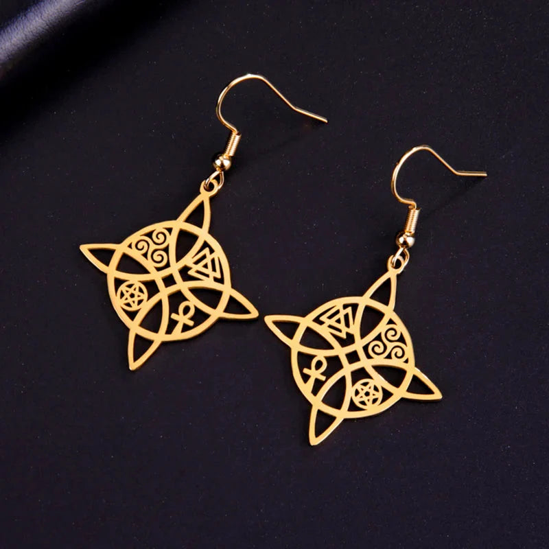 Wiccan Protection Witch's Knot Dangle Earrings for Women Gold