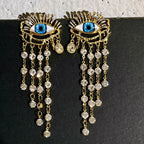 Blue Eye and Rhinestone Dangle Earrings