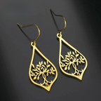 Oval Tree of Life Dangle Earrings Gold