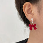 Red Pearl and Knot Dangle Earrings