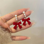 Red Pearl and Knot Dangle Earrings