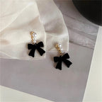 Black Pearl and Knot Dangle Earrings