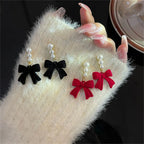 Black Pearl and Knot Dangle Earrings