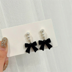 Black Pearl and Knot Dangle Earrings