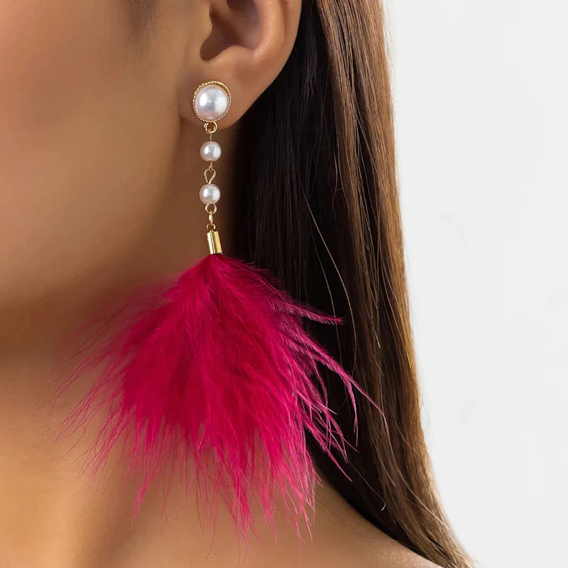 Dangling Pearl and Feather Earrings 5