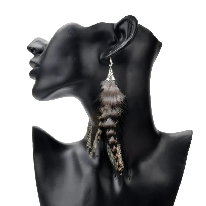 Dangling Earrings with Pheasant Feathers