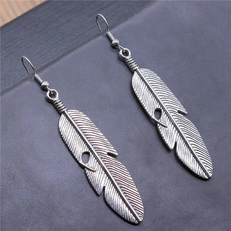 Women's Feather Drop Earrings silver