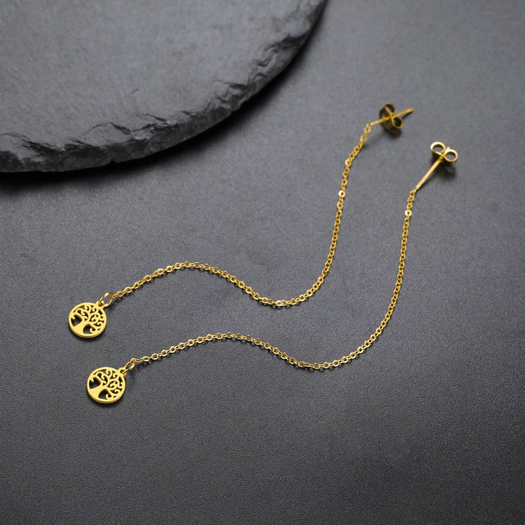 Women's Dangle Earrings Tree of Life Gold