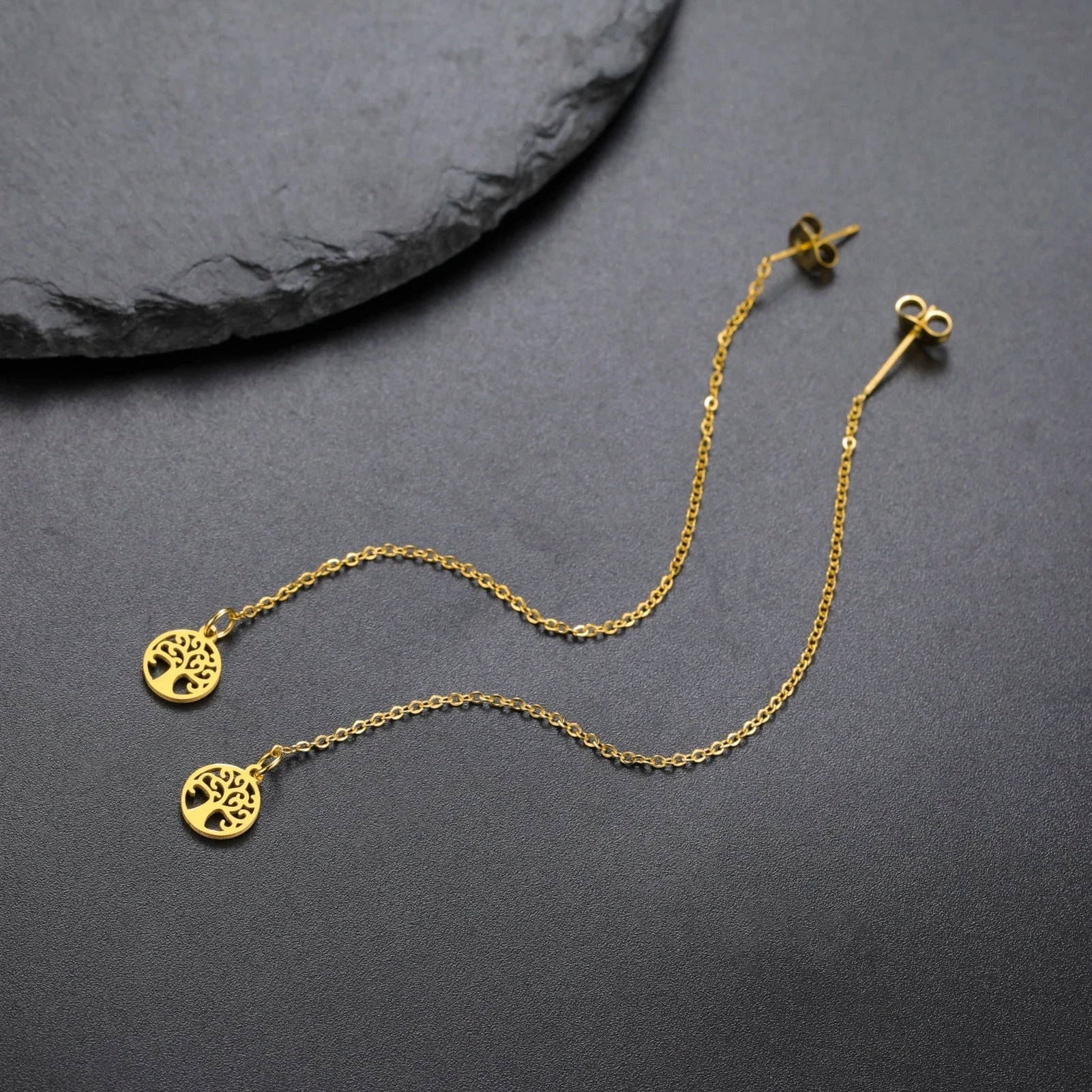 Women's Dangle Earrings Tree of Life Gold