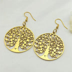 Round Tree of Life Drop Earrings Gold
