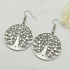 Round Tree of Life Drop Earrings Silver