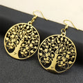Round Tree of Life Drop Earrings Gold