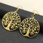 Round Tree of Life Drop Earrings Gold
