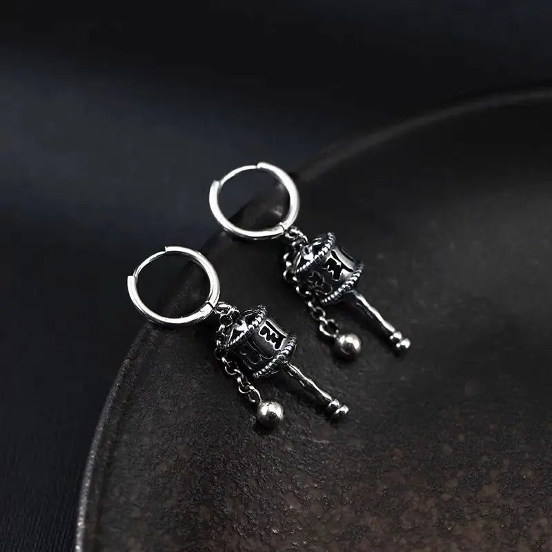 Buddhist Prayer Wheel Dangle Earrings