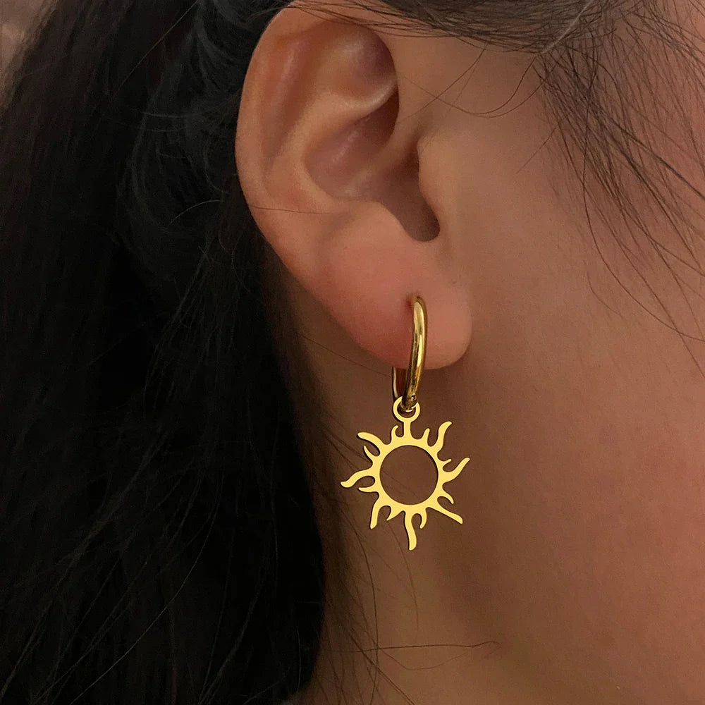 Sun Star Earrings Gold or Silver Gold