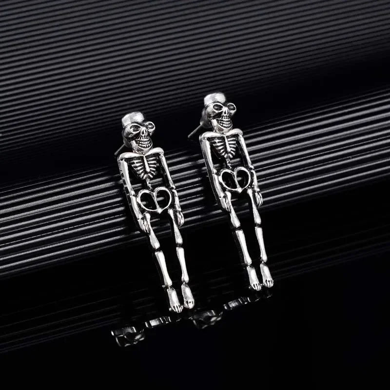 Silver Skeleton Dangle Earrings