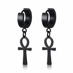 Egyptian-Style Ankh Cross Dangle Earrings black