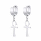Egyptian-Style Ankh Cross Dangle Earrings silver