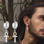 Egyptian-Style Ankh Cross Dangle Earrings silver