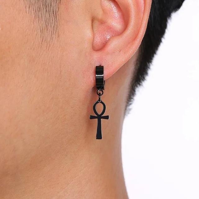 Egyptian-Style Ankh Cross Dangle Earrings black