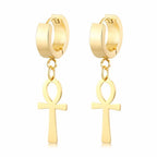 Egyptian-Style Ankh Cross Dangle Earrings gold