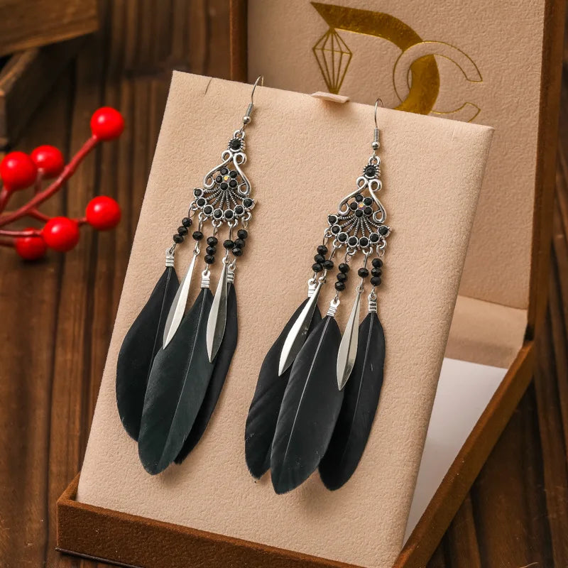 Ethnic-Style Dangle Earrings with Feathers 5