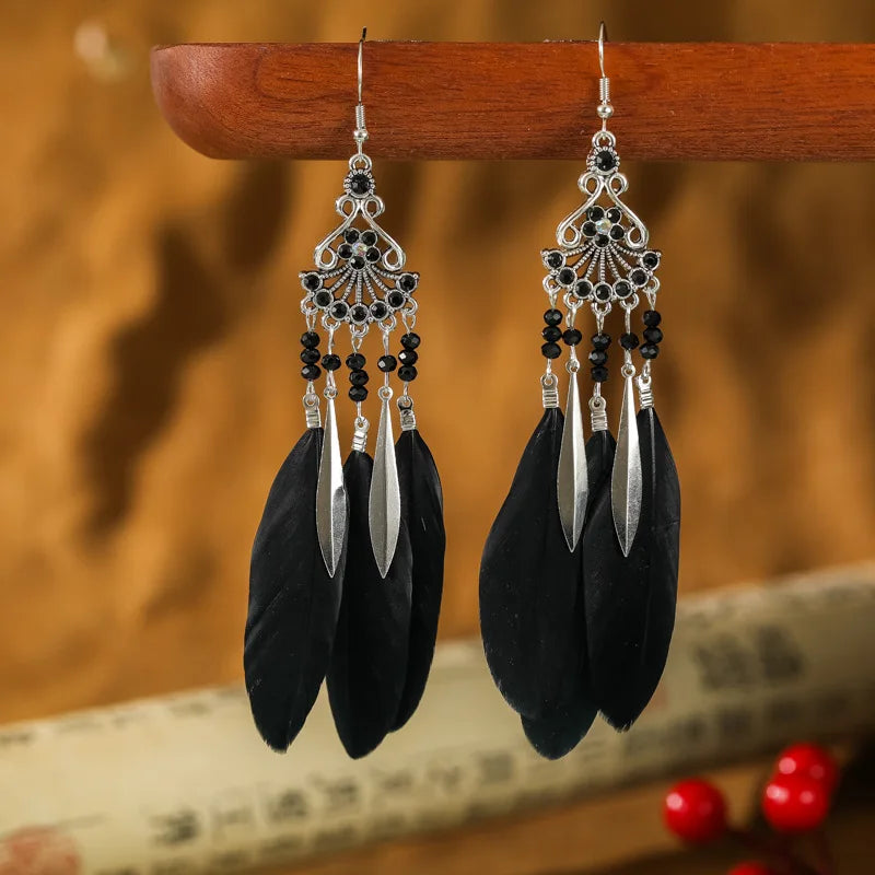 Ethnic-Style Dangle Earrings with Feathers 5