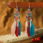 Ethnic-Style Dangle Earrings with Feathers 4