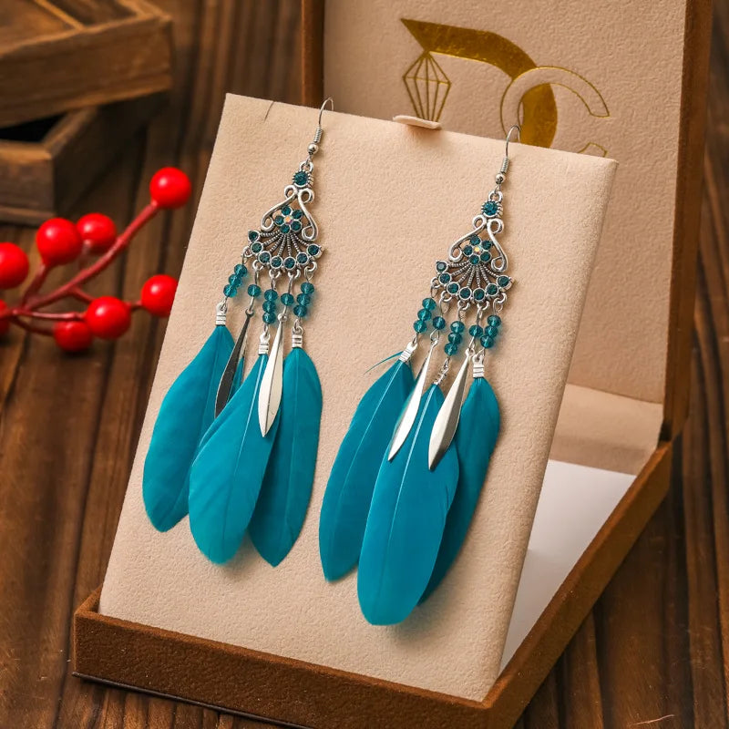 Ethnic-Style Dangle Earrings with Feathers 2