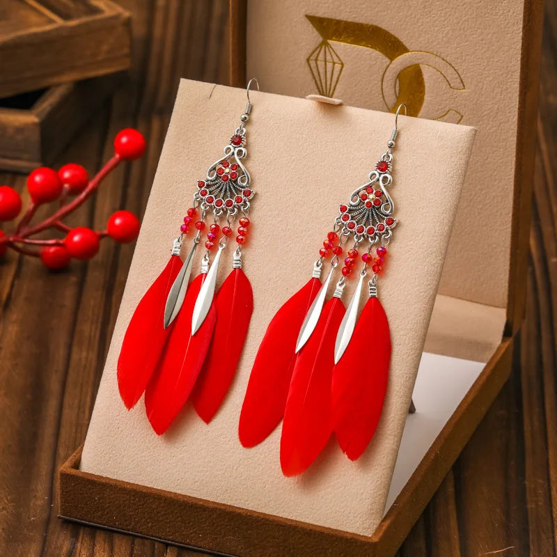Ethnic-Style Dangle Earrings with Feathers 3
