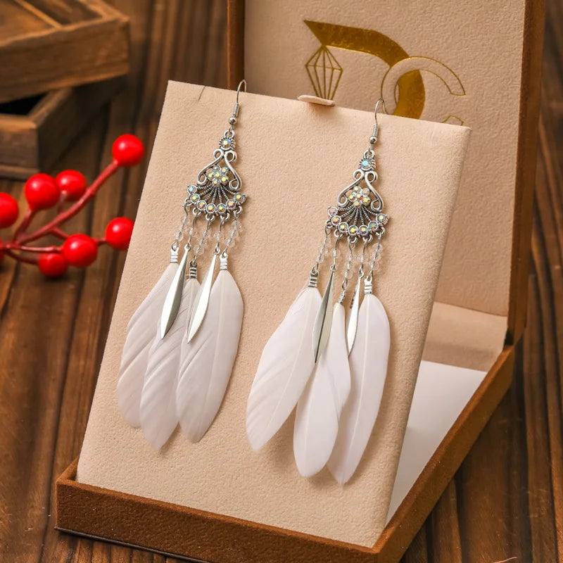 Ethnic-Style Dangle Earrings with Feathers 1