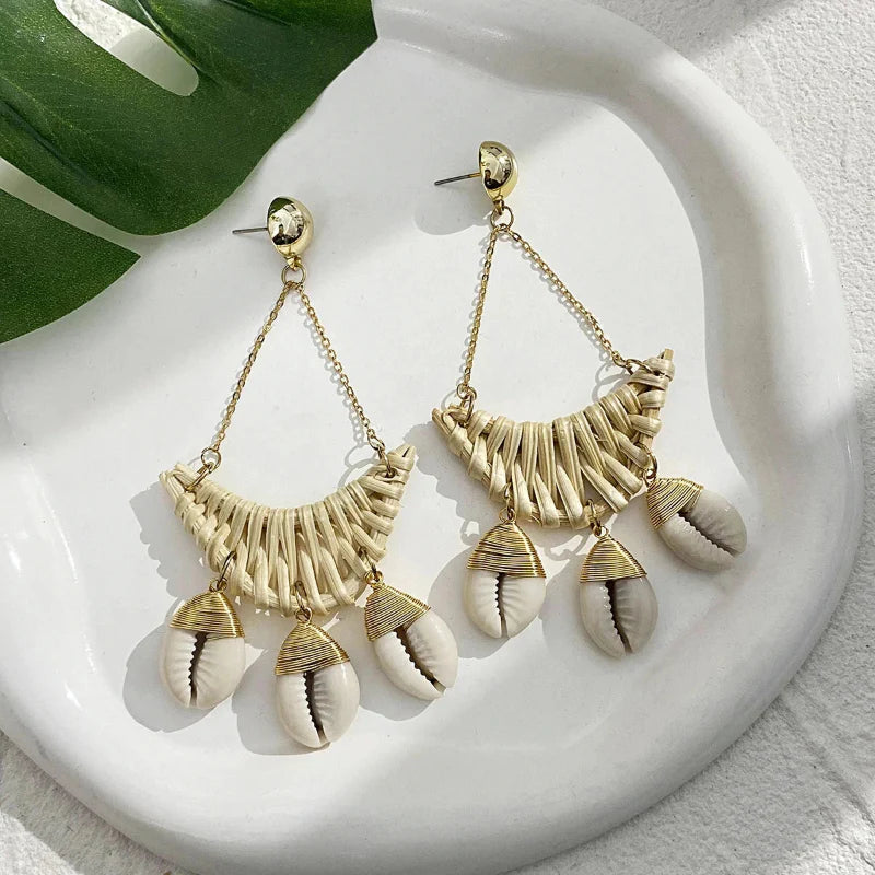 Nature Style Cowrie Shell Dangle Earrings