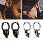 Silver Men's Skull Dangle Earrings