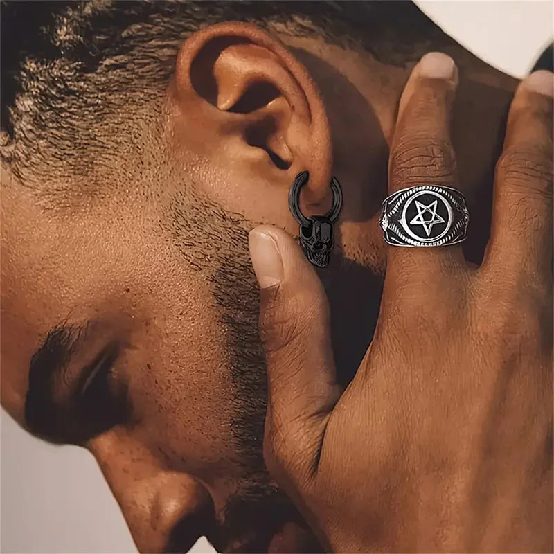 Black Men's Skull Dangle Earrings