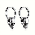 Silver Men's Skull Dangle Earrings