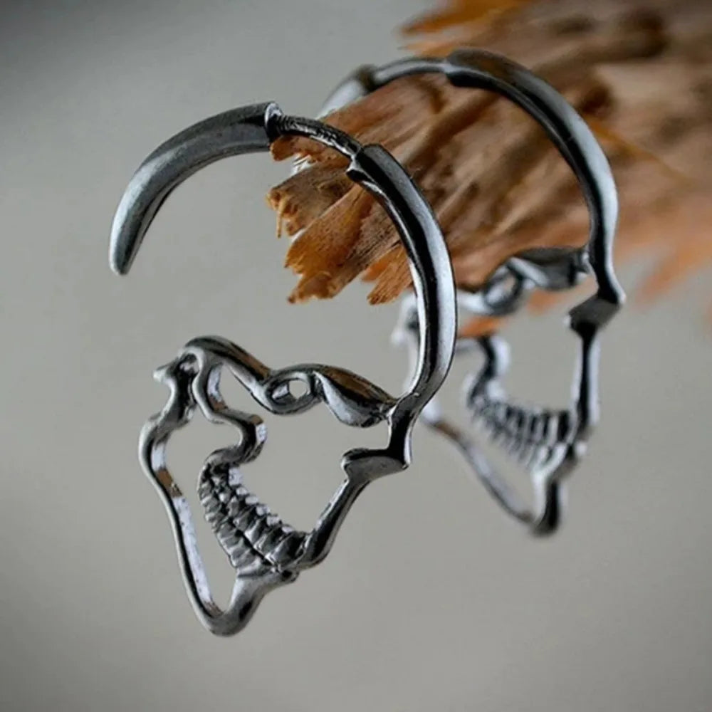 Silver Skull Dangle Earrings for Men or Women