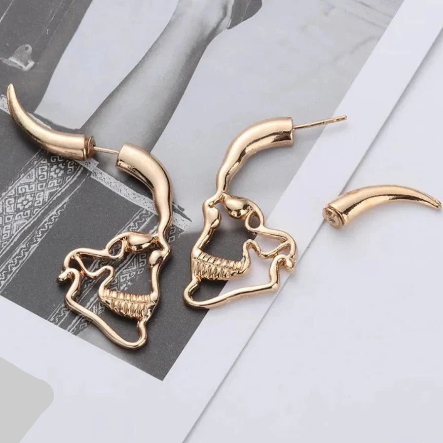 Gold Skull Dangle Earrings for Men or Women
