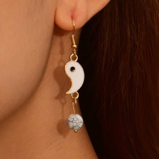 Yin Yang Drop Earrings Gold & Silver gold