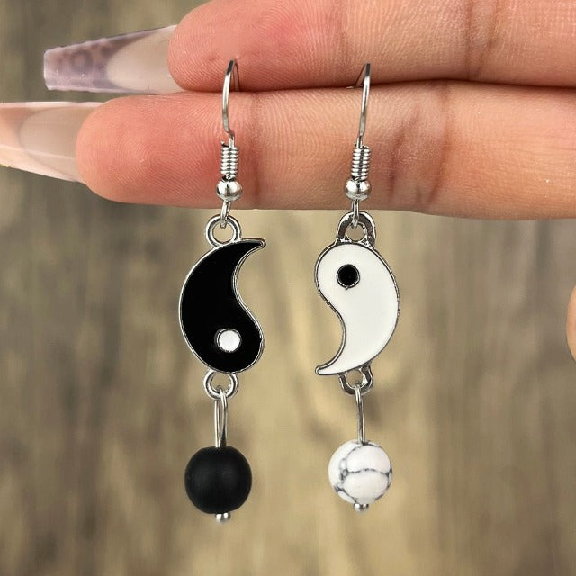 Yin Yang Drop Earrings Gold & Silver silver