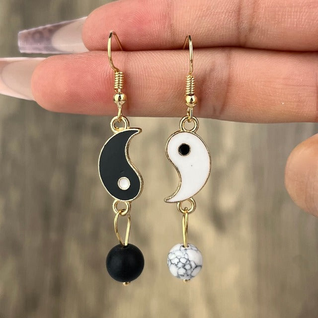 Yin Yang Drop Earrings Gold & Silver gold