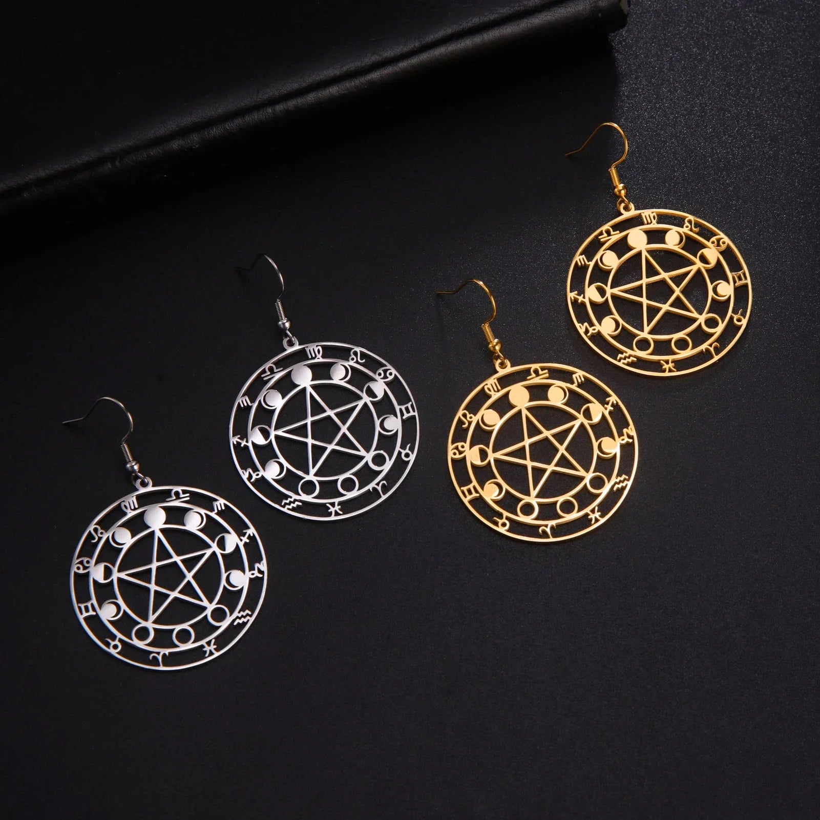 Dangling Pentacle Earrings Witchcraft Wiccan Women gold