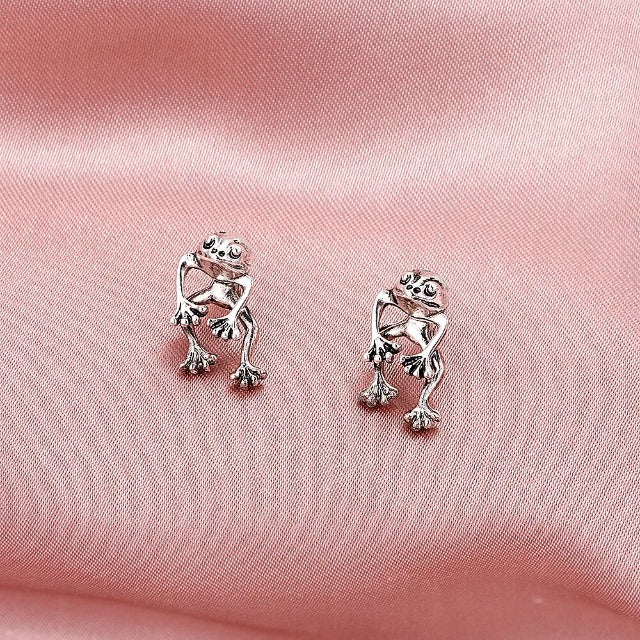 Women's Silver Frog Earrings