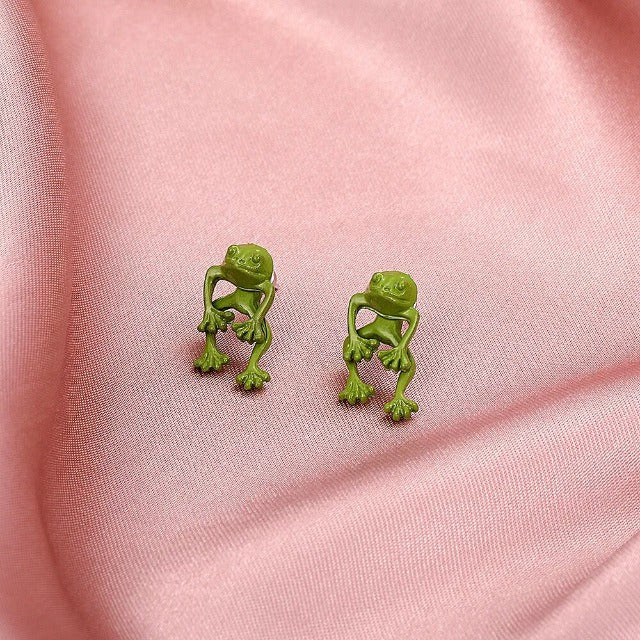 Women's Green Frog Earrings