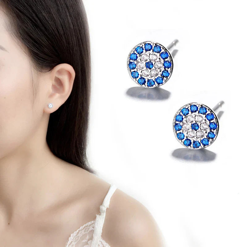 Retro Turkish Blue Crystal Evil Eye Earrings