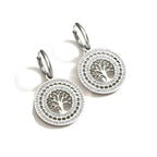 Round Dangle Tree of Life Earrings silver
