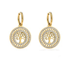 Round Dangle Tree of Life Earrings gold