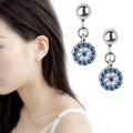 Round Blue Turkish Crystal Evil Eye Earrings