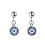 Round Blue Turkish Crystal Evil Eye Earrings